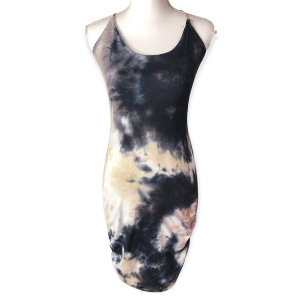 Heart Hips Tie-Dye Ruched Criss Cross Back Bodycon Dress - Picture 1 of 5